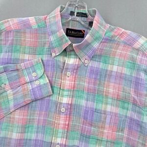 FA MacCluer Shirt Mens Medium Pink Purple Plaid Button Down Madras Summer India